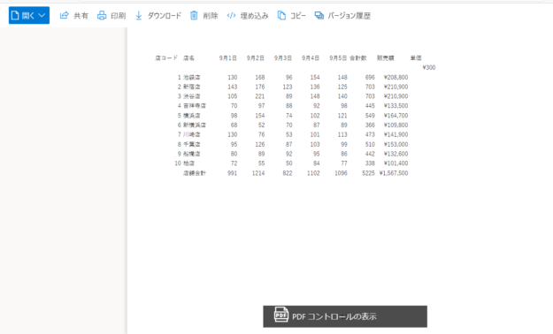 PDF形式で発行したファイルを開いた画面のスクリーンショット