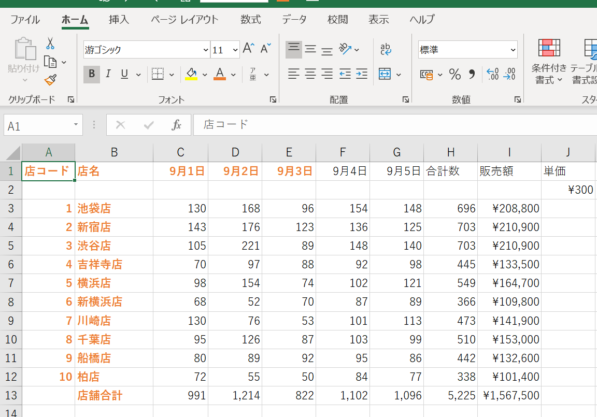 表の半分に書式を入れた画像